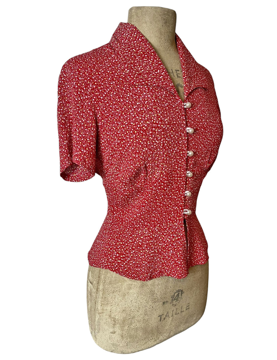 Red Floral Bud Dot Button Up Betty Blouse – Loco Lindo