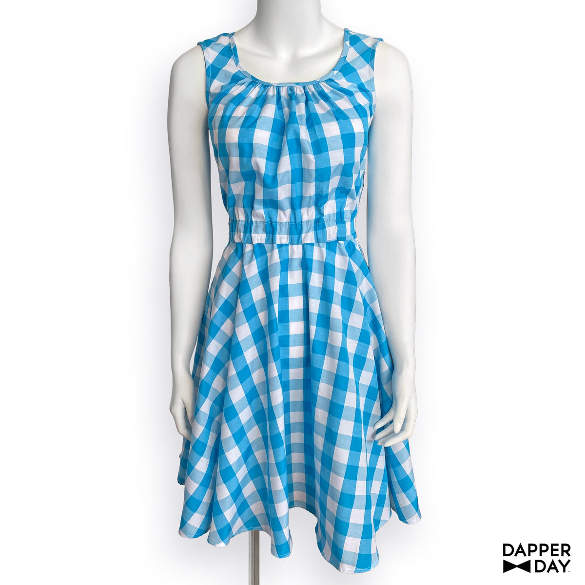 Gingham Popover Mini Dress (Sky Blue) Gingham Popover Mini Dress (Sky Blue)