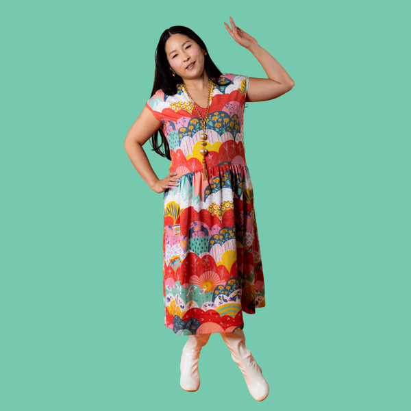 Knit Midi Dress in Mint & Strawberry Meadow