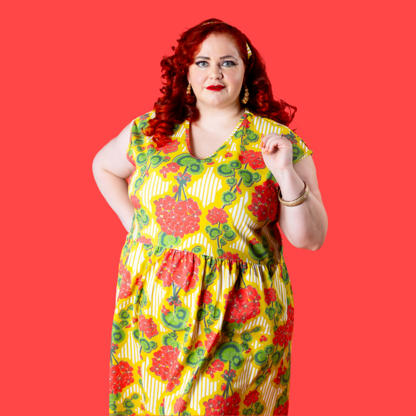 Modflower Wallpaper Knit Midi Dress in Sunshine