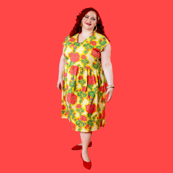 Modflower Wallpaper Knit Midi Dress in Sunshine