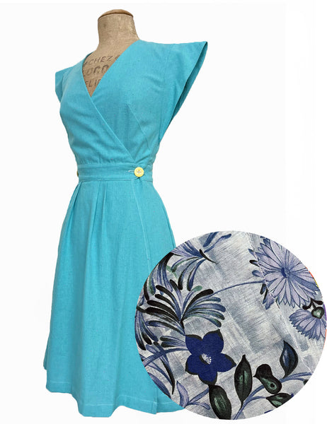 PREORDER - Scout 1940s Style Azure Isles Garden Wrap Dress