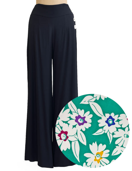 PREORDER - 1940s Green Spring Meadows High Waisted Palazzo Pants