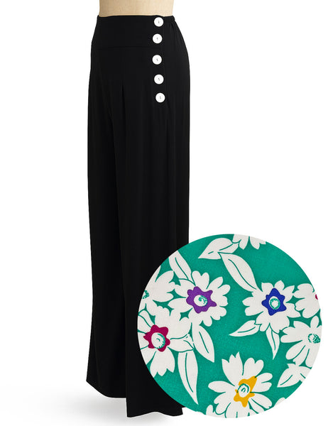 PREORDER - 1940s Green Spring Meadows High Waisted Palazzo Pants