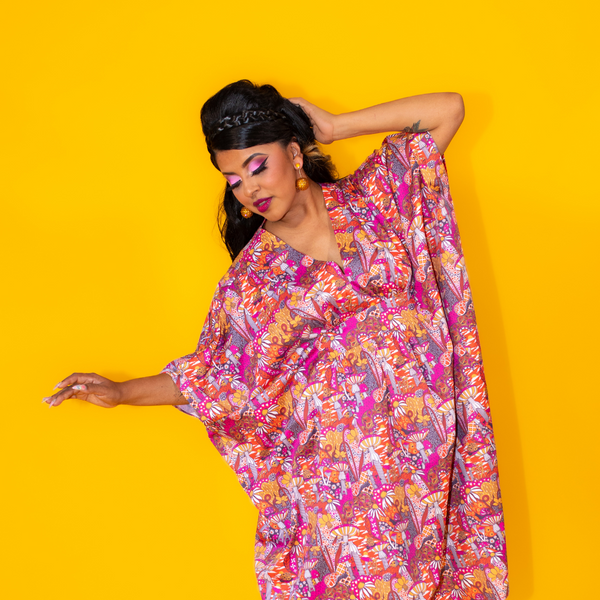 Groovy Mushroom Maxi Pocket Caftan in Sunset
