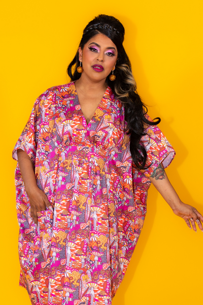 Groovy Mushroom Maxi Pocket Caftan in Sunset