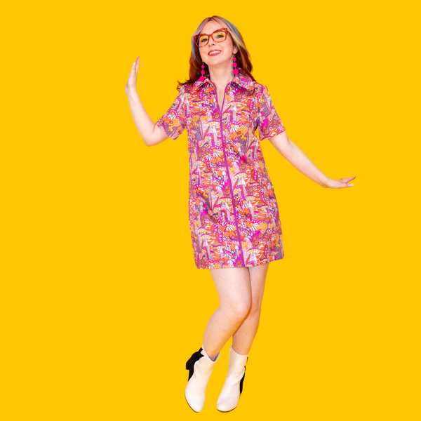 Groovy Mushroom Print Minidress in Sunset