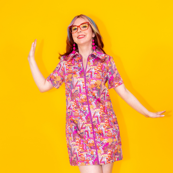 Groovy Mushroom Print Minidress in Sunset