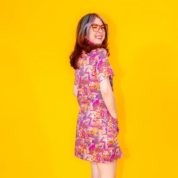 Groovy Mushroom Print Minidress in Sunset