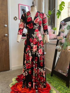 3 4 sleeve long maxi dress Floral 3/4 Sleeve V Neck Buttons Tiered Maxi Dress With Pockets