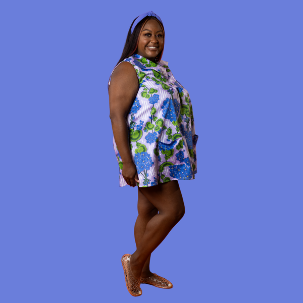 Modflower Wallpaper Glam Mini House Dress in Lavender