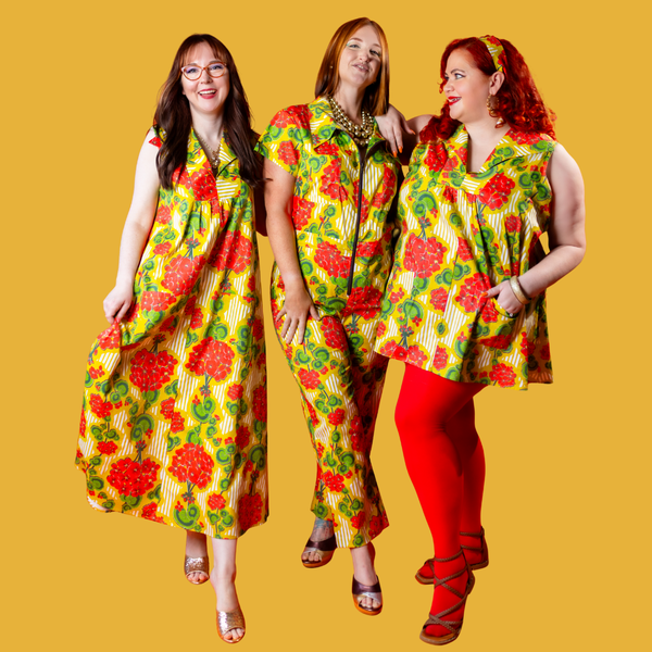 Modflower Wallpaper Glam Maxi House Dress in Sunshine