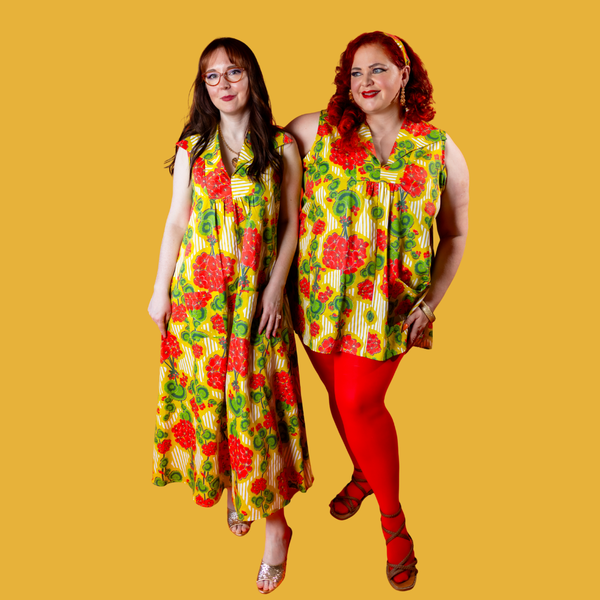 Modflower Wallpaper Glam Maxi House Dress in Sunshine