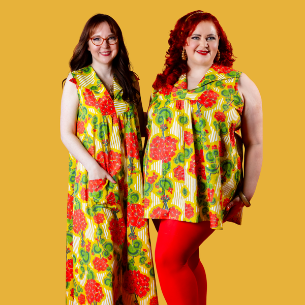 Modflower Wallpaper Glam Maxi House Dress in Sunshine