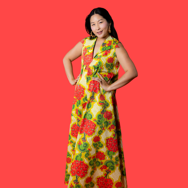 Modflower Wallpaper Glam Maxi House Dress in Sunshine