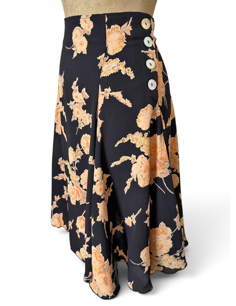 Black Antique Corsage Floral Venice Beach Swing Skirt