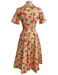 Scout for Loco Lindo - 1940s Style Apple Print Shawl Collar Meadow Wrap Dress