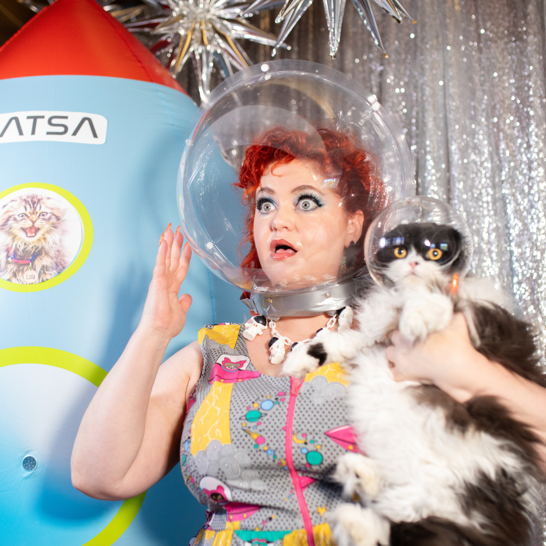 Cats in Space Print Fit & Flare Midi Dress in Asteroid Field – Loco Lindo