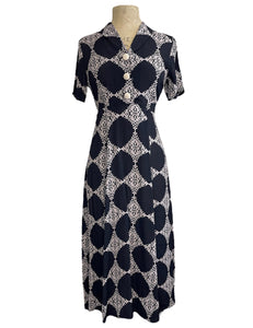 Baroque Window Pane 1940s Style Tea Length Day Dress