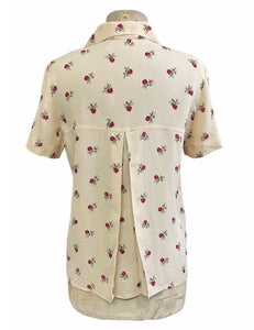 Beige Floral Button Up Boyfriend Camp Shirt