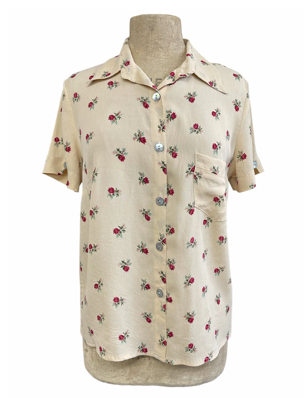 Beige Floral Button Up Boyfriend Camp Shirt