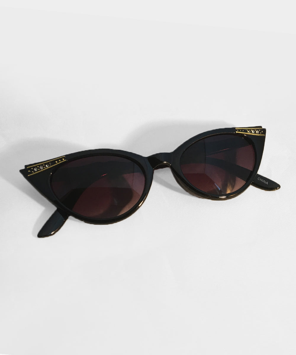 Black Gold & Rhinestone Classic Vintage Cat Eye Sunglasses  display picture 3