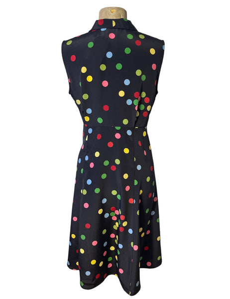 Black Circus Dot Retro Style Sleeveless Day Dress - Size Medium