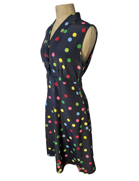 Black Circus Dot Retro Style Sleeveless Day Dress - Size Medium