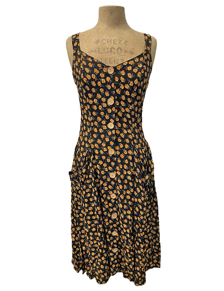 SAMPLE Black Dandelion Print Topanga Button Front Pocket Sundress - Size Small