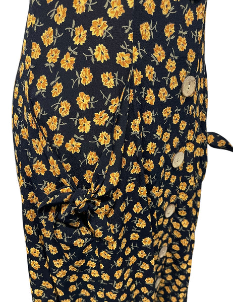 SAMPLE Black Dandelion Print Topanga Button Front Pocket Sundress - Size Small