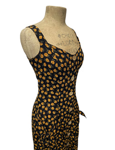 SAMPLE Black Dandelion Print Topanga Button Front Pocket Sundress - Size Small