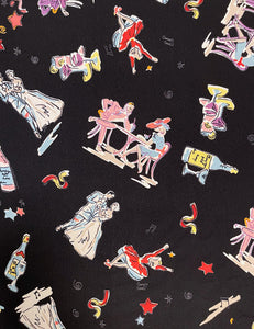 Black Dinner & Dancing Print Rayon Crepe Farbic - 1.25 yds
