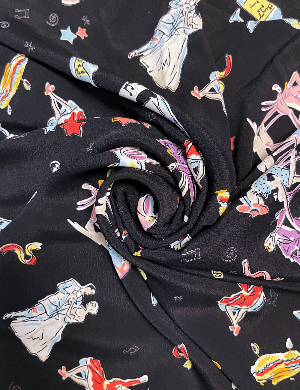Black Dinner & Dancing Print Rayon Crepe Farbic - 1.25 yds