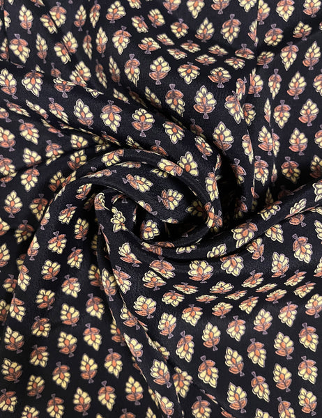 Black & Gold Baroque Rayon Crepe Fabric - 2 yds