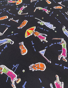 Black Golf Outing Print Rayon Crepe Fabric - 2.75 yds