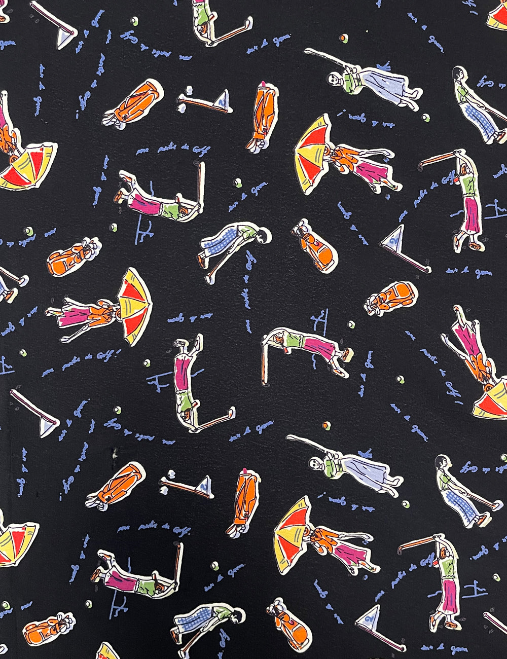 Black Golf Outing Print Rayon Crepe Fabric - 2.75 yds