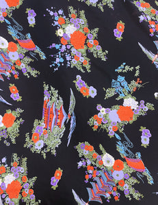 Black Japanese Garden Print Fabric - 1 & 1/3 yds