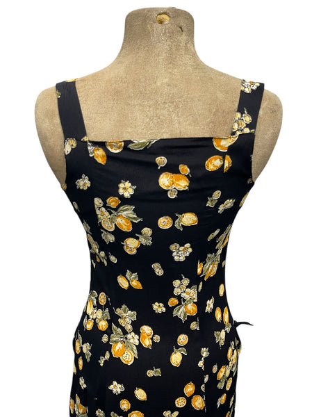 SAMPLE Black Lemon Print Topanga Button Front Pocket Sundress - Size Small