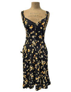 SAMPLE Black Lemon Print Topanga Button Front Pocket Sundress - Size Small