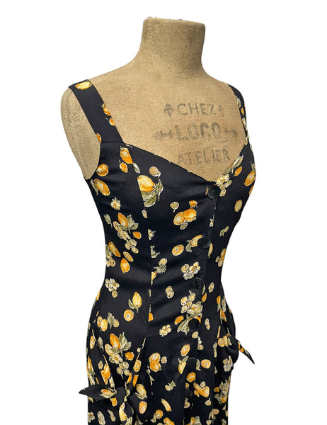 SAMPLE Black Lemon Print Topanga Button Front Pocket Sundress - Size Small