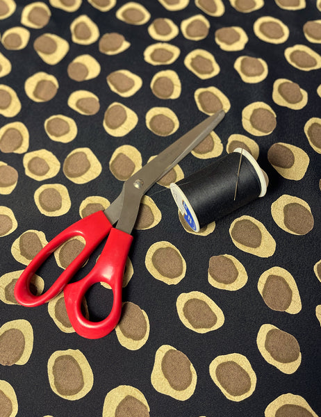 Black Olive Dot Rayon Crepe Fabric - 4 yds