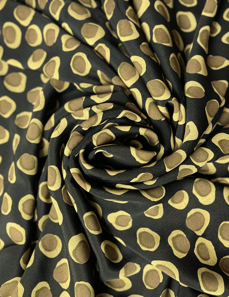 Black Olive Dot Rayon Crepe Fabric - 4 yds