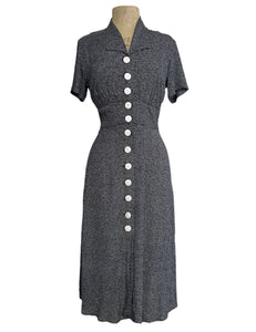 Black Pixie Dot 1940s Vintage Style Margie Button Dress