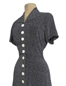 Black Pixie Dot 1940s Vintage Style Margie Button Dress