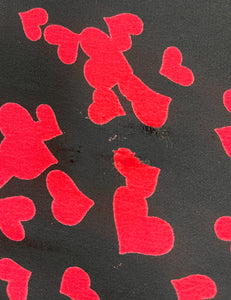 Black & Red Hearts Rayon Crepe Fabric - 1.5 yds - DAMAGE