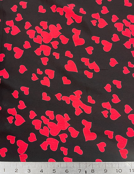Black & Red Hearts Rayon Crepe Fabric - 1.5 yds - DAMAGE