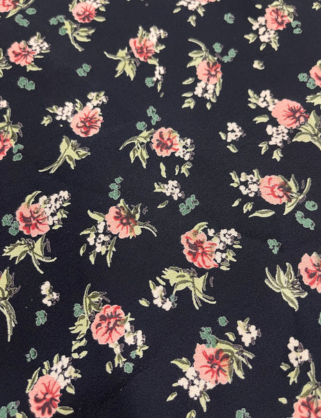 Black & Pink Sweet Corsage Floral Fabric - 1 & 2/3 yds