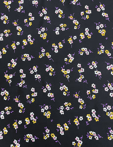 Black Sweet Ditsy Floral Print Rayon Crepe Fabric - 2 yds