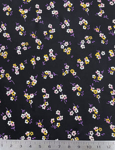 Black Sweet Ditsy Floral Print Rayon Crepe Fabric - 2 yds