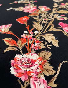 Black Vine Floral Rayon Crepe Fabric - 1.5 yds